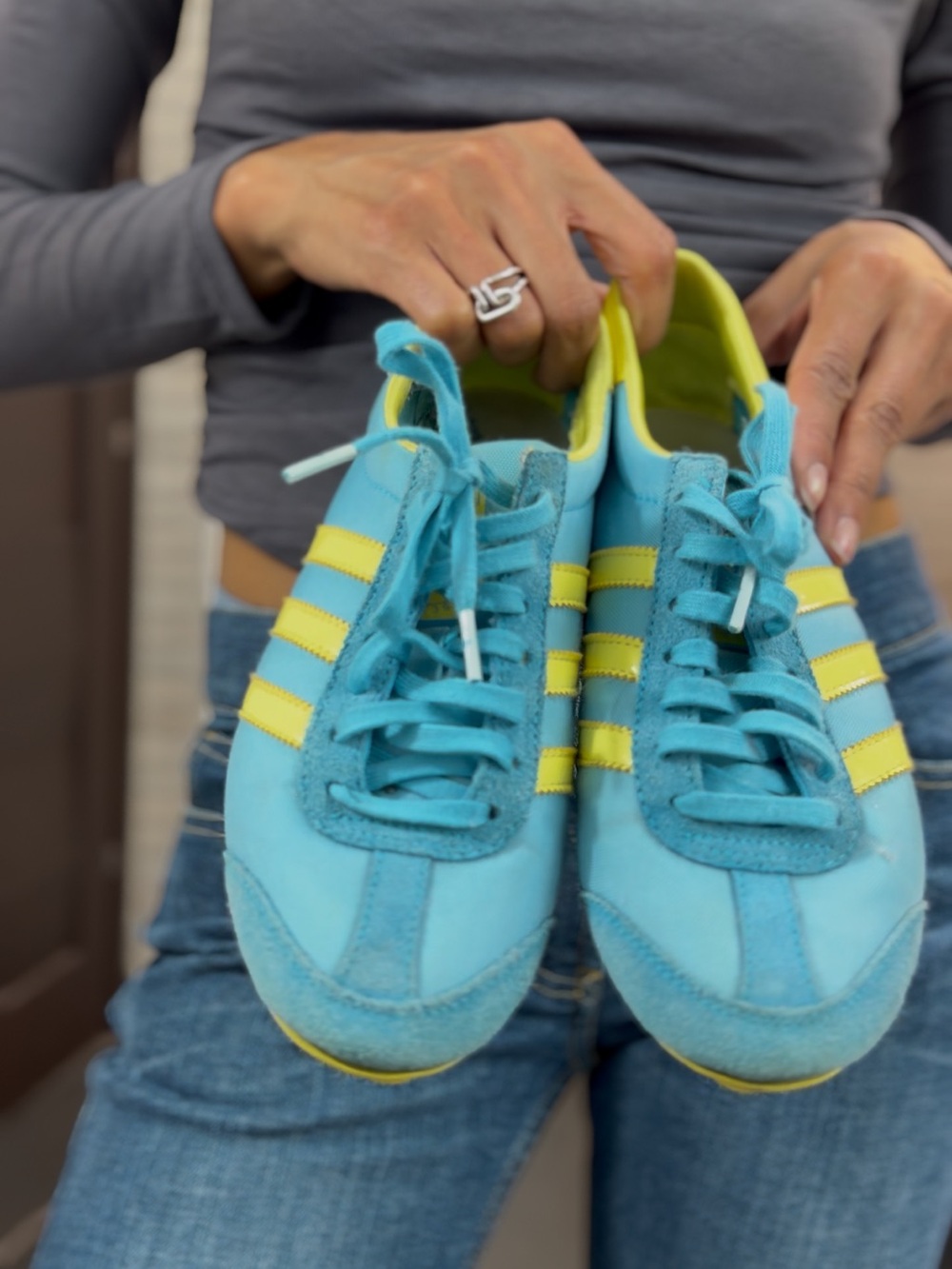 adidas Aqua & Yellow Classic Lace-Up Sneakers